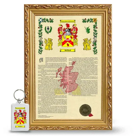 McNicol Framed Armorial History and Keychain - Gold