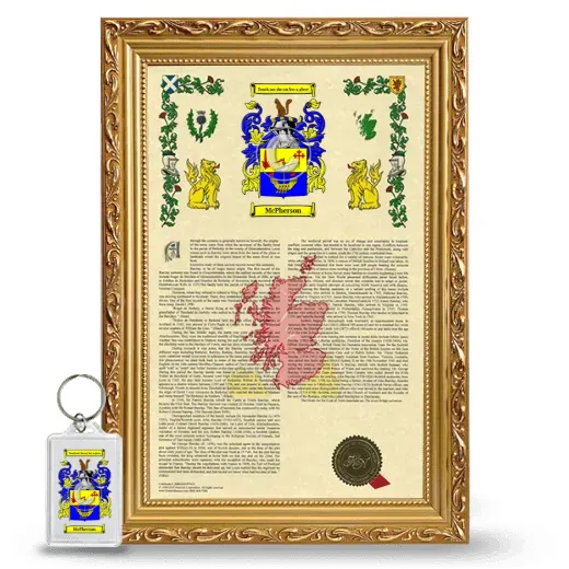 McPherson Framed Armorial History and Keychain - Gold