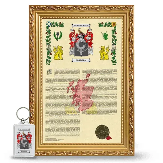 McPhillips Framed Armorial History and Keychain - Gold
