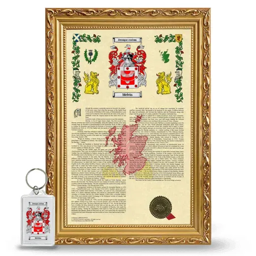 Melvin Framed Armorial History and Keychain - Gold