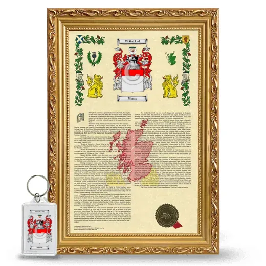 Meme Framed Armorial History and Keychain - Gold