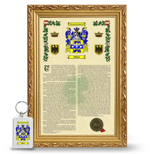 Michal Framed Armorial History and Keychain - Gold