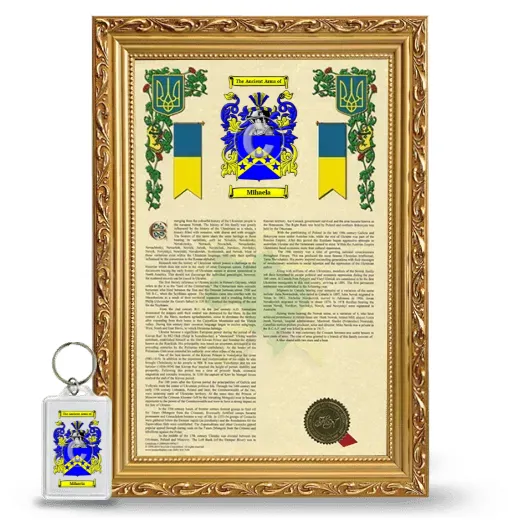 Mihaela Framed Armorial History and Keychain - Gold