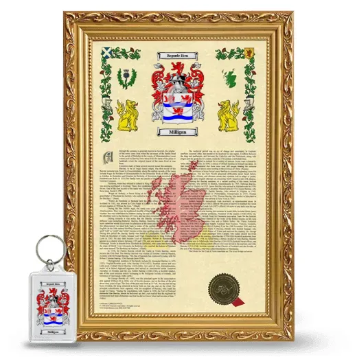 Milligan Framed Armorial History and Keychain - Gold