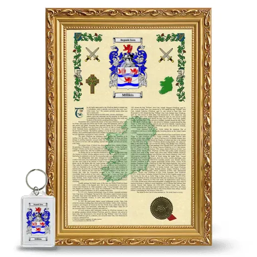Millikin Framed Armorial History and Keychain - Gold