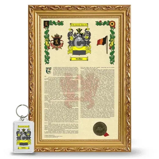 Mullins Framed Armorial History and Keychain - Gold