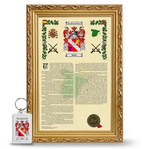Nanez Framed Armorial History and Keychain - Gold