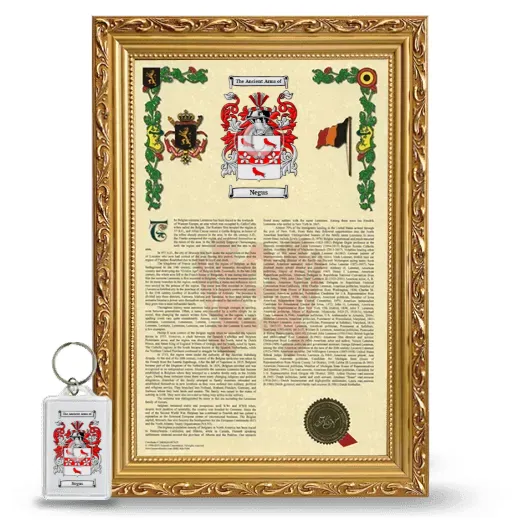 Negus Framed Armorial History and Keychain - Gold