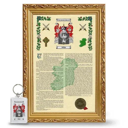 Nelyn Framed Armorial History and Keychain - Gold