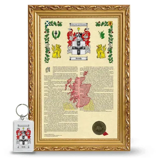 Nevely Framed Armorial History and Keychain - Gold