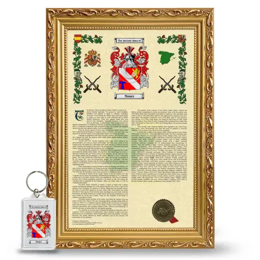 Nunez Framed Armorial History and Keychain - Gold
