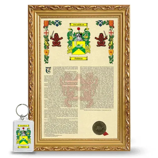 Pinkston Framed Armorial History and Keychain - Gold