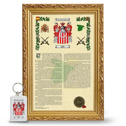 Quer Framed Armorial History and Keychain - Gold
