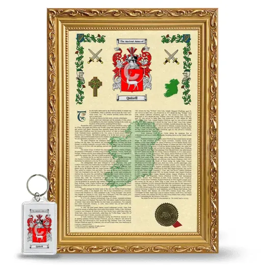 Quinell Framed Armorial History and Keychain - Gold