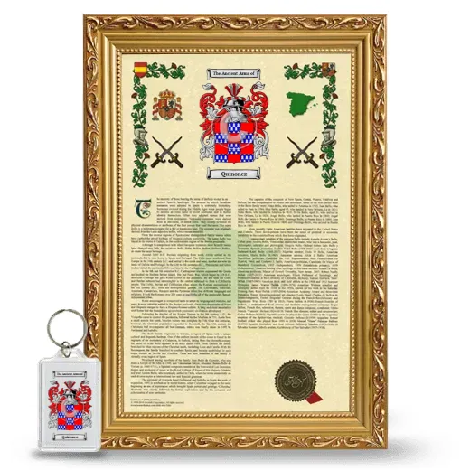 Quinonez Framed Armorial History and Keychain - Gold