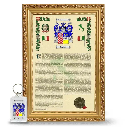 Raphael Framed Armorial History and Keychain - Gold