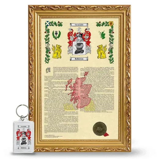 Roberton Framed Armorial History and Keychain - Gold