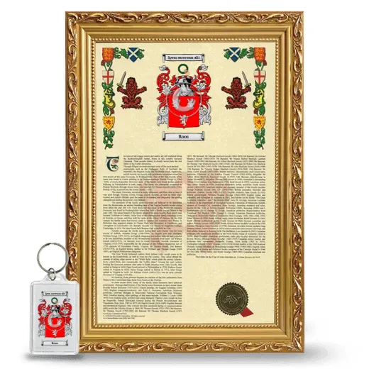 Roos Framed Armorial History and Keychain - Gold