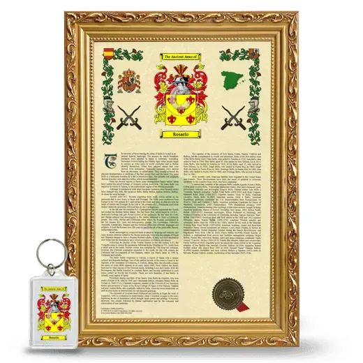 Rosario Framed Armorial History and Keychain - Gold
