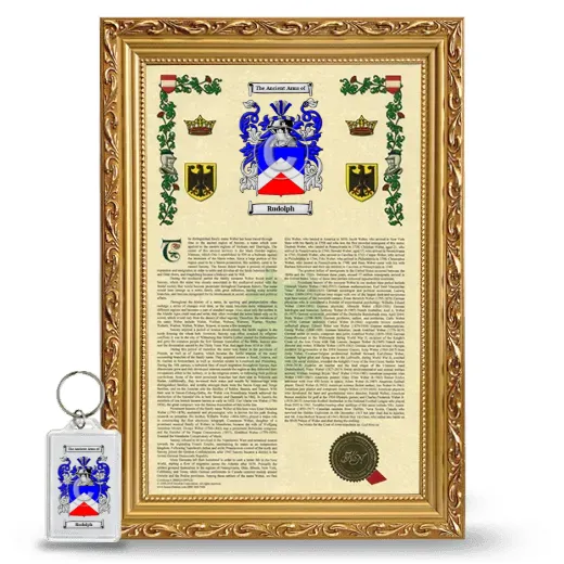 Rudolph Framed Armorial History and Keychain - Gold