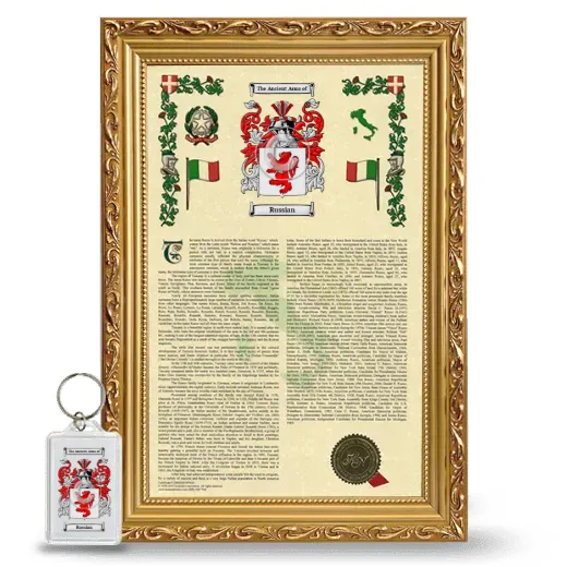 Russian Framed Armorial History and Keychain - Gold