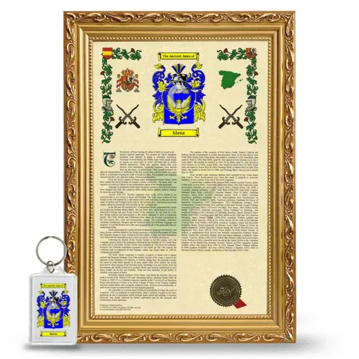 Sáenz Framed Armorial History and Keychain - Gold