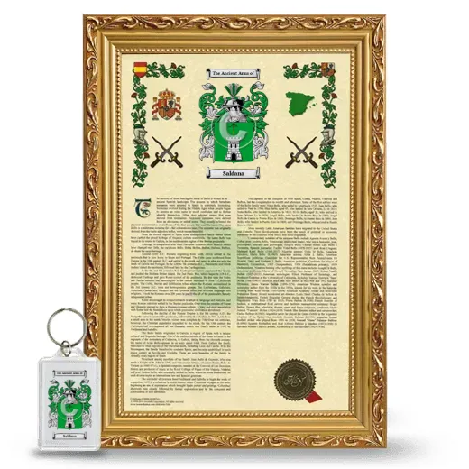 Saldana Framed Armorial History and Keychain - Gold