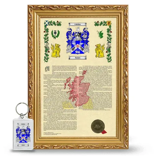 Sanes Framed Armorial History and Keychain - Gold