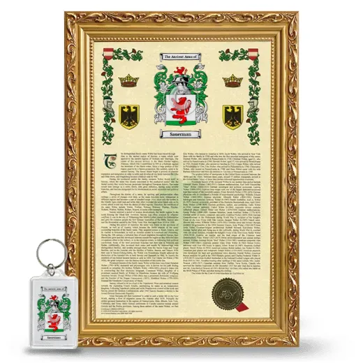 Sauerman Framed Armorial History and Keychain - Gold
