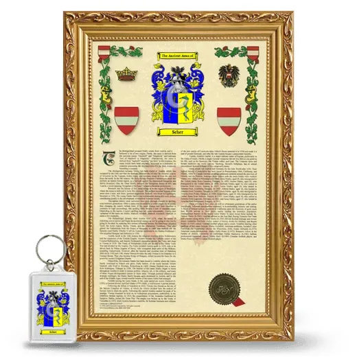 Scher Framed Armorial History and Keychain - Gold