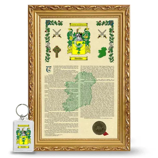 Sheridan Framed Armorial History and Keychain - Gold
