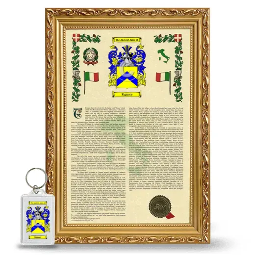Signore Framed Armorial History and Keychain - Gold