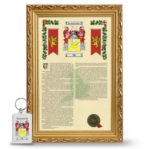 Silk Framed Armorial History and Keychain - Gold