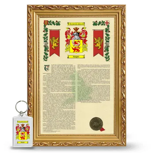 Simper Framed Armorial History and Keychain - Gold