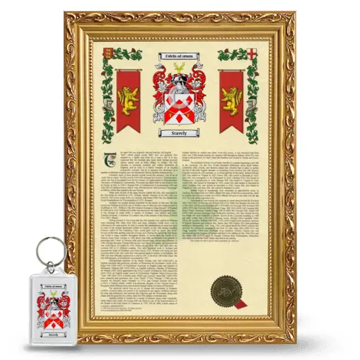 Stavely Framed Armorial History and Keychain - Gold