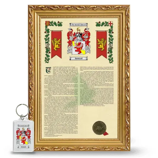 Steward Framed Armorial History and Keychain - Gold