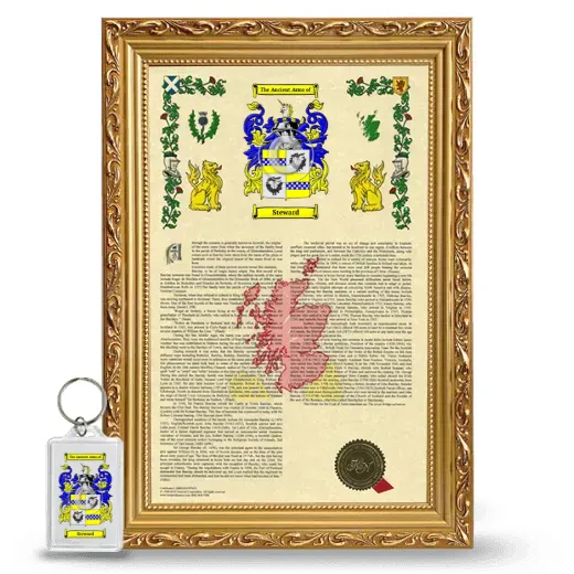Steward Framed Armorial History and Keychain - Gold
