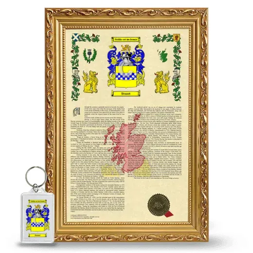 Stuart Framed Armorial History and Keychain - Gold