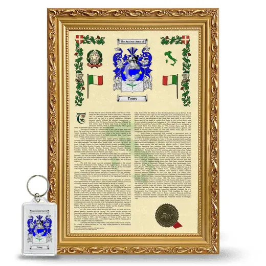 Toney Framed Armorial History and Keychain - Gold