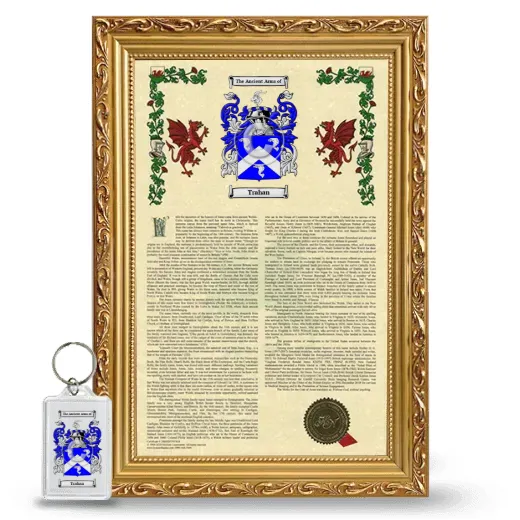 Trahan Framed Armorial History and Keychain - Gold