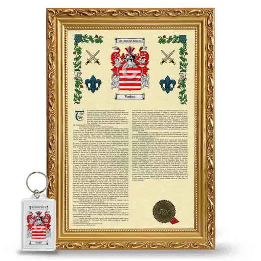 Vacker Framed Armorial History and Keychain - Gold
