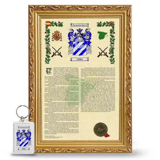 Valdes Framed Armorial History and Keychain - Gold