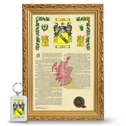 Varnes Framed Armorial History and Keychain - Gold