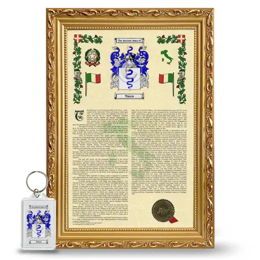 Vasco Framed Armorial History and Keychain - Gold