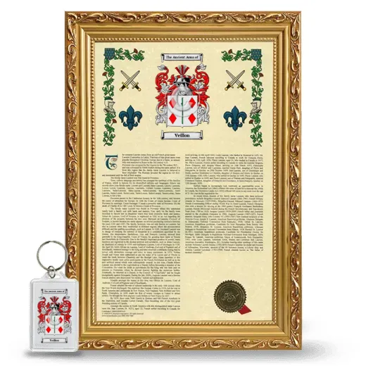 Veillon Framed Armorial History and Keychain - Gold