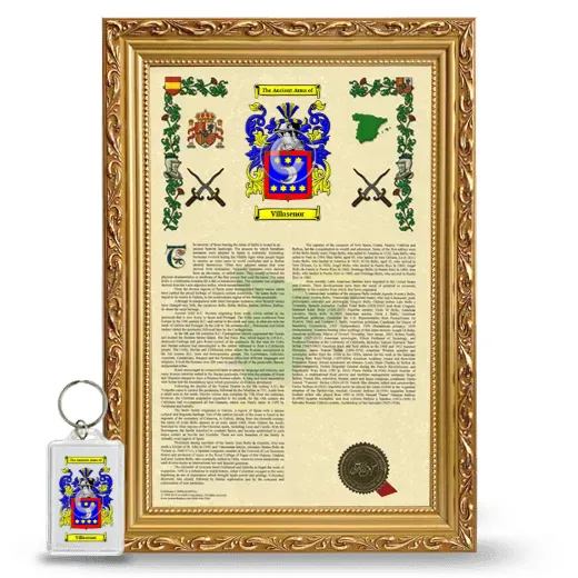 Villasenor Framed Armorial History and Keychain - Gold