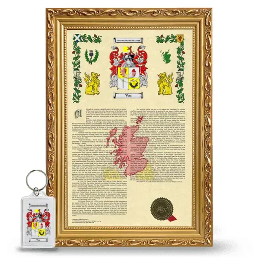 Von Framed Armorial History and Keychain - Gold