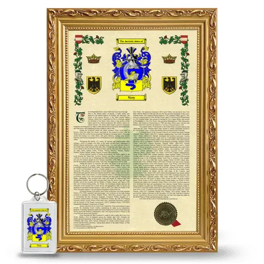 Vrey Framed Armorial History and Keychain - Gold