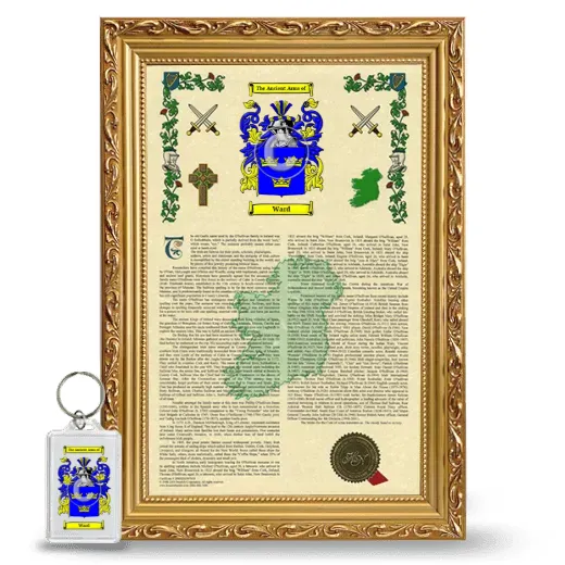 Ward Framed Armorial History and Keychain - Gold