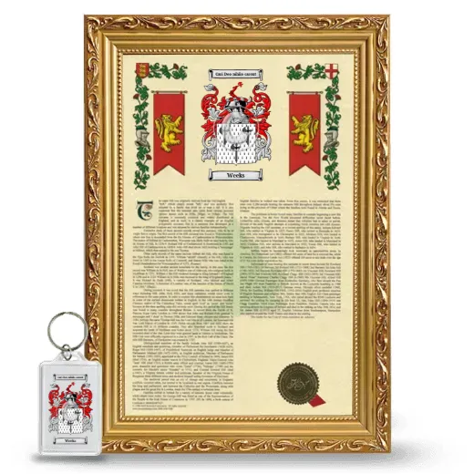 Weeks Framed Armorial History and Keychain - Gold
